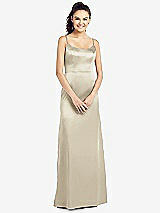 Front View Thumbnail - Champagne Slim Spaghetti Strap V-Back Trumpet Gown