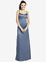 Front View Thumbnail - Larkspur Blue Slim Spaghetti Strap V-Back Trumpet Gown