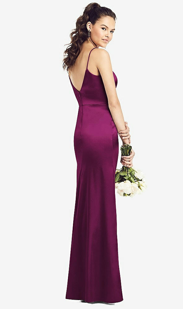 Back View - Merlot Slim Spaghetti Strap V-Back Trumpet Gown