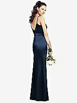 Rear View Thumbnail - Midnight Navy Slim Spaghetti Strap V-Back Trumpet Gown