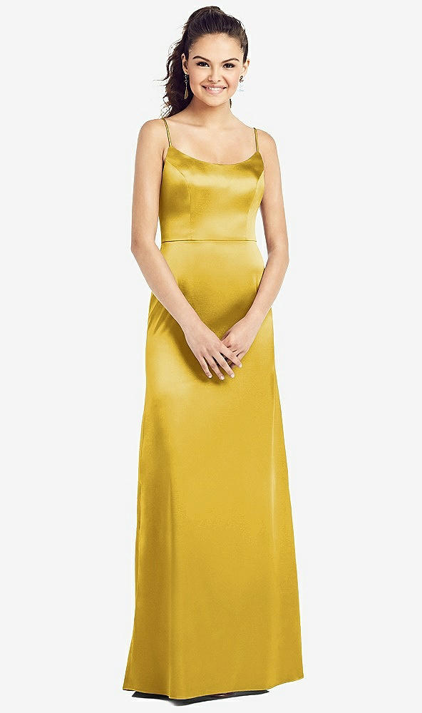 Front View - Marigold Slim Spaghetti Strap V-Back Trumpet Gown