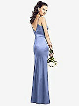 Rear View Thumbnail - Periwinkle - PANTONE Serenity Slim Spaghetti Strap V-Back Trumpet Gown