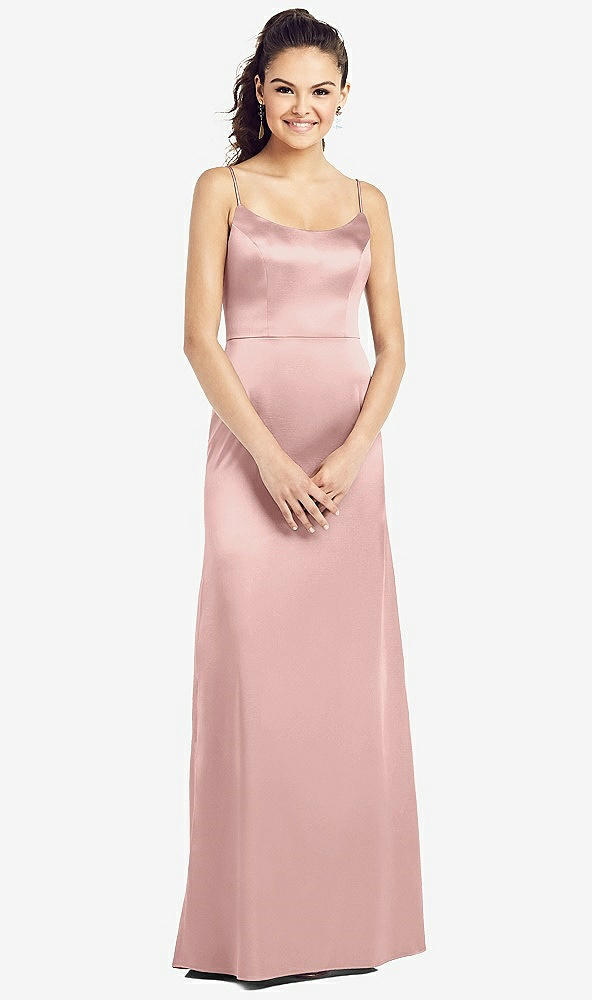 Front View - Rose - PANTONE Rose Quartz Slim Spaghetti Strap V-Back Trumpet Gown