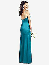 Rear View Thumbnail - Oasis Slim Spaghetti Strap Wrap Bodice Trumpet Gown