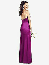 Rear View Thumbnail - Persian Plum Slim Spaghetti Strap Wrap Bodice Trumpet Gown