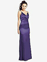 Front View Thumbnail - Regalia - PANTONE Ultra Violet Slim Spaghetti Strap Wrap Bodice Trumpet Gown