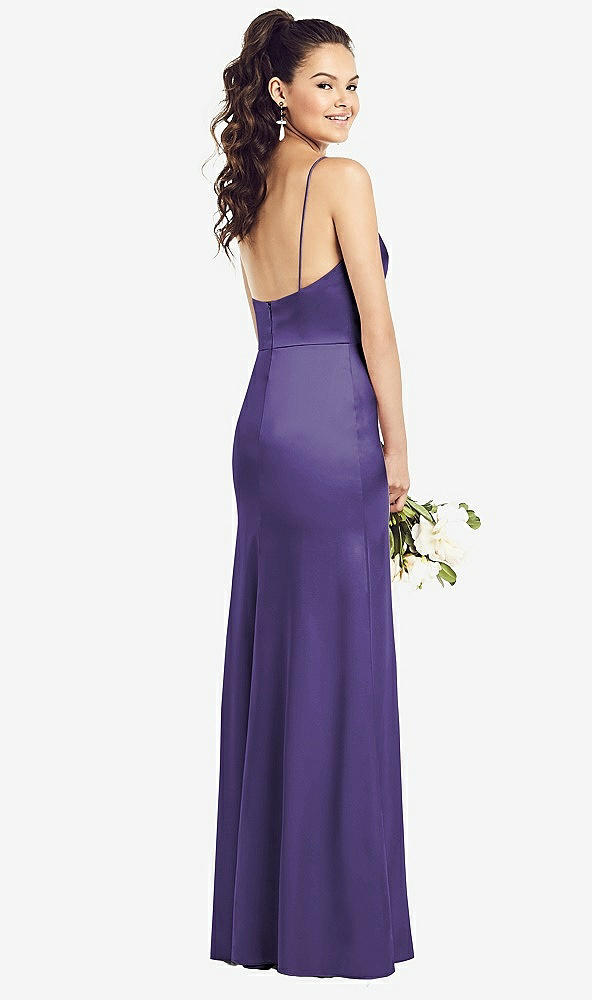 Back View - Regalia - PANTONE Ultra Violet Slim Spaghetti Strap Wrap Bodice Trumpet Gown