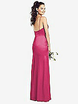 Rear View Thumbnail - Shocking Slim Spaghetti Strap Wrap Bodice Trumpet Gown