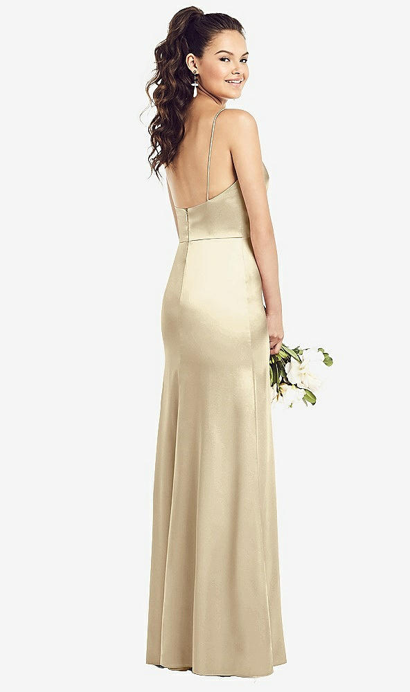 Back View - Banana Slim Spaghetti Strap Wrap Bodice Trumpet Gown