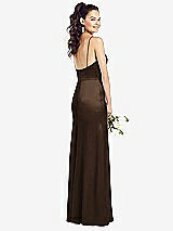 Rear View Thumbnail - Espresso Slim Spaghetti Strap Wrap Bodice Trumpet Gown