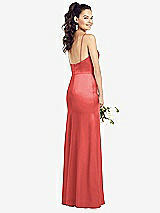 Rear View Thumbnail - Perfect Coral Slim Spaghetti Strap Wrap Bodice Trumpet Gown