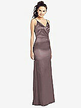 Front View Thumbnail - French Truffle Slim Spaghetti Strap Wrap Bodice Trumpet Gown