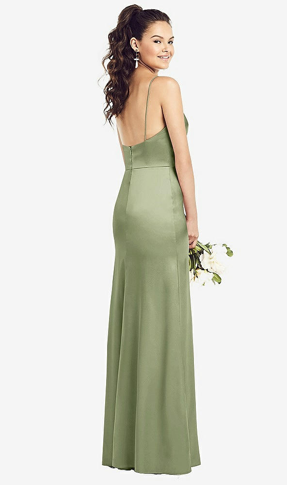 Back View - Kiwi Slim Spaghetti Strap Wrap Bodice Trumpet Gown