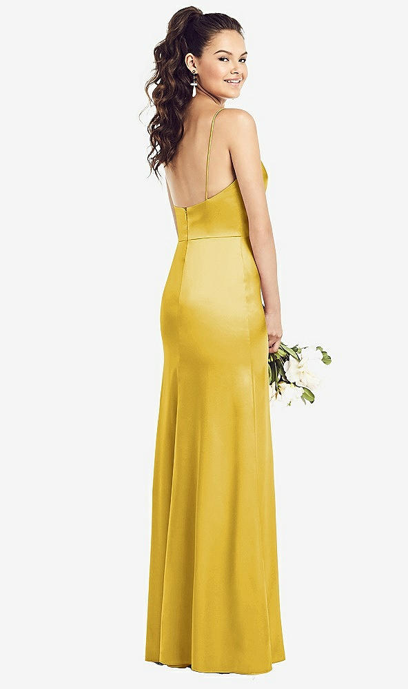 Back View - Marigold Slim Spaghetti Strap Wrap Bodice Trumpet Gown