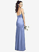 Rear View Thumbnail - Periwinkle - PANTONE Serenity Slim Spaghetti Strap Wrap Bodice Trumpet Gown