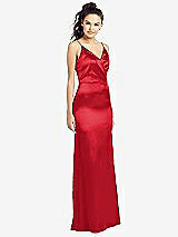 Front View Thumbnail - Parisian Red Slim Spaghetti Strap Wrap Bodice Trumpet Gown