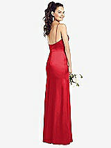 Rear View Thumbnail - Parisian Red Slim Spaghetti Strap Wrap Bodice Trumpet Gown