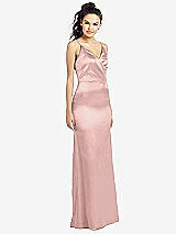 Front View Thumbnail - Rose - PANTONE Rose Quartz Slim Spaghetti Strap Wrap Bodice Trumpet Gown