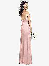 Rear View Thumbnail - Rose - PANTONE Rose Quartz Slim Spaghetti Strap Wrap Bodice Trumpet Gown