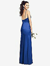 Rear View Thumbnail - Sapphire Slim Spaghetti Strap Wrap Bodice Trumpet Gown