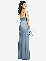 Rear View Thumbnail - Slate Slim Spaghetti Strap Wrap Bodice Trumpet Gown