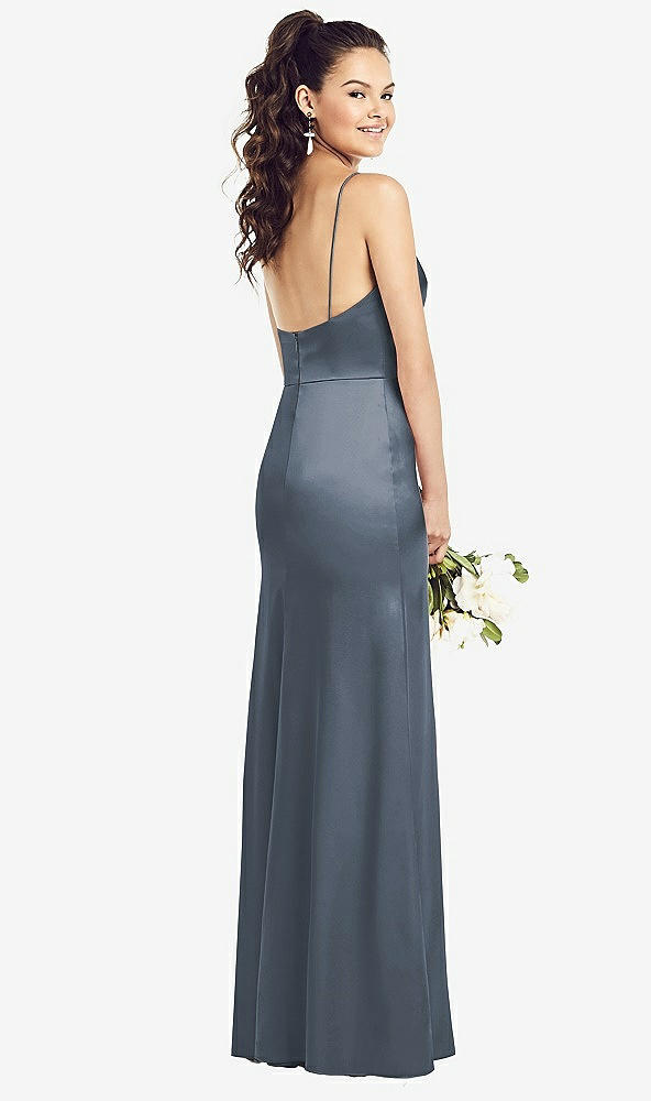 Back View - Silverstone Slim Spaghetti Strap Wrap Bodice Trumpet Gown