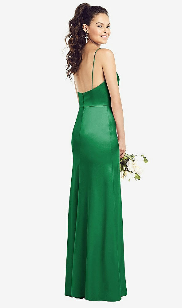 Back View - Shamrock Slim Spaghetti Strap Wrap Bodice Trumpet Gown