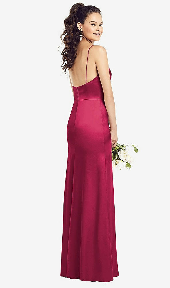 Back View - Valentine Slim Spaghetti Strap Wrap Bodice Trumpet Gown