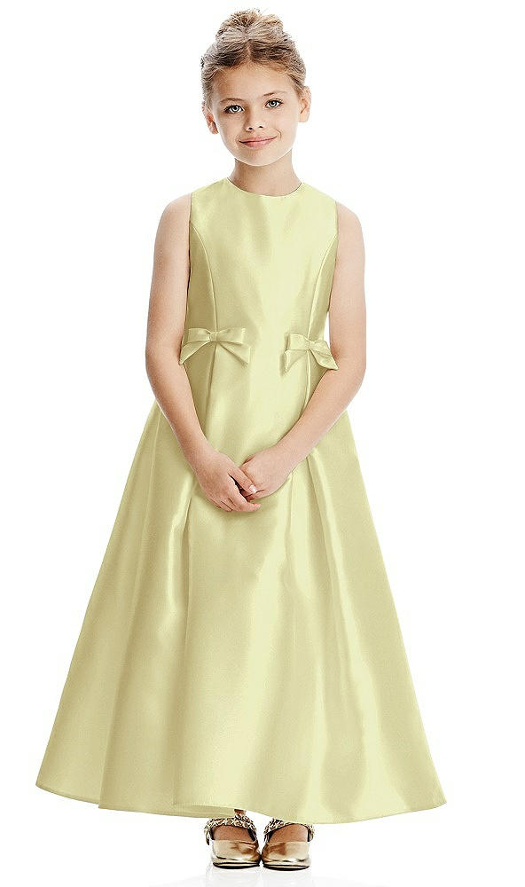 Front View - Butter Yellow Princess Line Satin Twill Flower Girl Dress with Bows