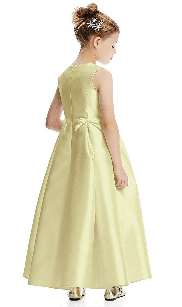 Back View - Butter Yellow Princess Line Satin Twill Flower Girl Dress with Bows