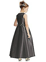 Rear View Thumbnail - Caviar Gray Princess Line Satin Twill Flower Girl Dress with Bows