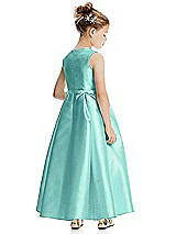 Rear View Thumbnail - Coastal Princess Line Satin Twill Flower Girl Dress with Bows