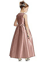 Rear View Thumbnail - Neu Nude Princess Line Satin Twill Flower Girl Dress with Bows