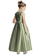 Rear View Thumbnail - Sage Princess Line Satin Twill Flower Girl Dress with Bows