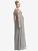 Rear View Thumbnail - Chelsea Gray Draped Cold-Shoulder Chiffon Maternity Dress