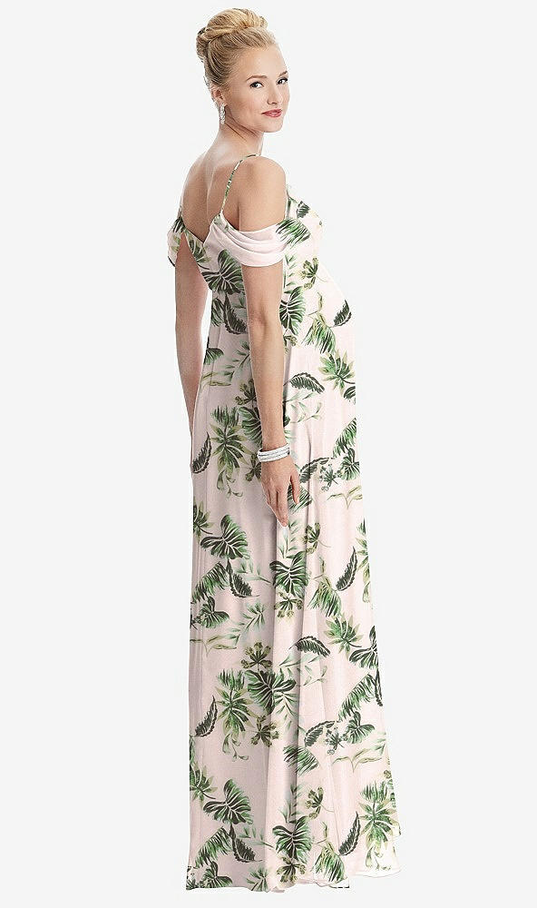 Back View - Palm Beach Print Draped Cold-Shoulder Chiffon Maternity Dress