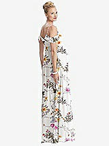 Rear View Thumbnail - Butterfly Botanica Ivory Draped Cold-Shoulder Chiffon Maternity Dress