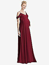 Front View Thumbnail - Burgundy Draped Cold-Shoulder Chiffon Maternity Dress