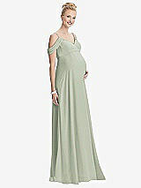 Front View Thumbnail - Celadon Draped Cold-Shoulder Chiffon Maternity Dress