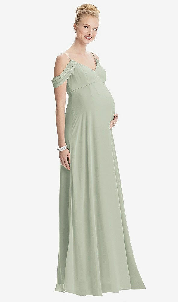 Front View - Celadon Draped Cold-Shoulder Chiffon Maternity Dress