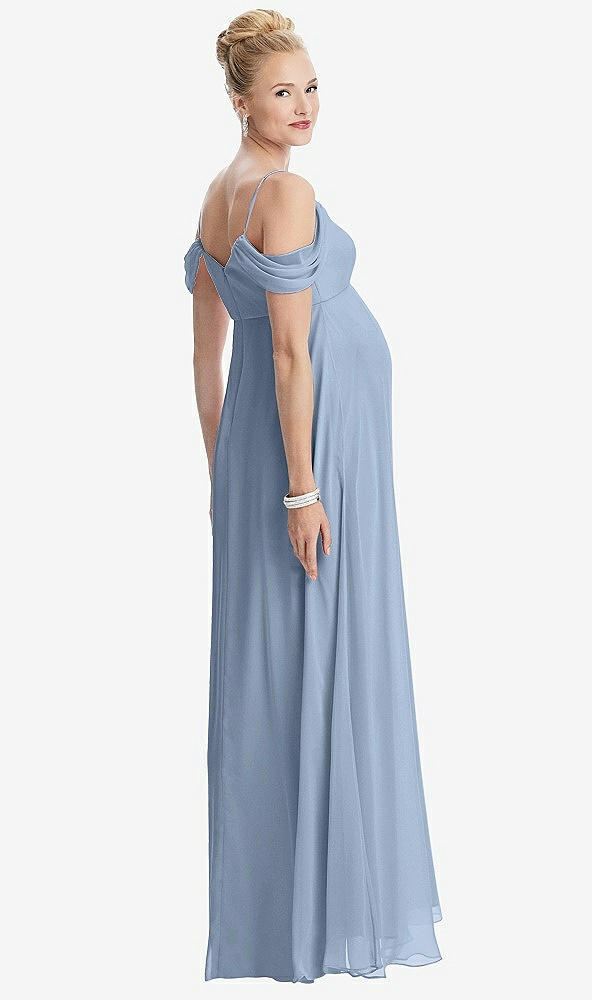 Back View - Cloudy Draped Cold-Shoulder Chiffon Maternity Dress