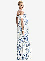 Rear View Thumbnail - Cottage Rose Dusk Blue Draped Cold-Shoulder Chiffon Maternity Dress