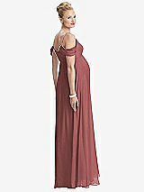 Rear View Thumbnail - English Rose Draped Cold-Shoulder Chiffon Maternity Dress