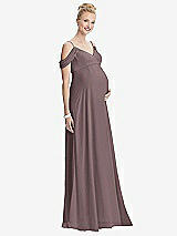 Front View Thumbnail - French Truffle Draped Cold-Shoulder Chiffon Maternity Dress