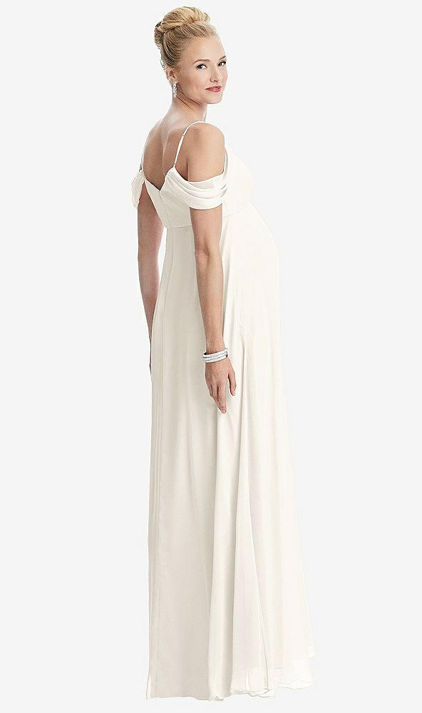 Back View - Ivory Draped Cold-Shoulder Chiffon Maternity Dress