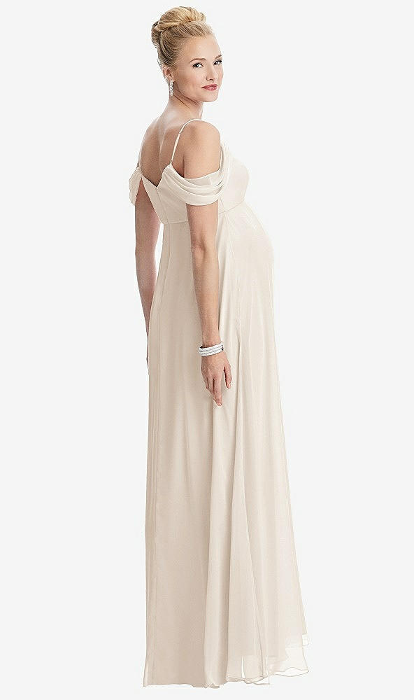 Back View - Oat Draped Cold-Shoulder Chiffon Maternity Dress