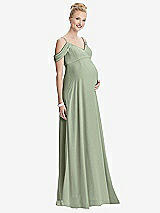 Front View Thumbnail - Sage Draped Cold-Shoulder Chiffon Maternity Dress