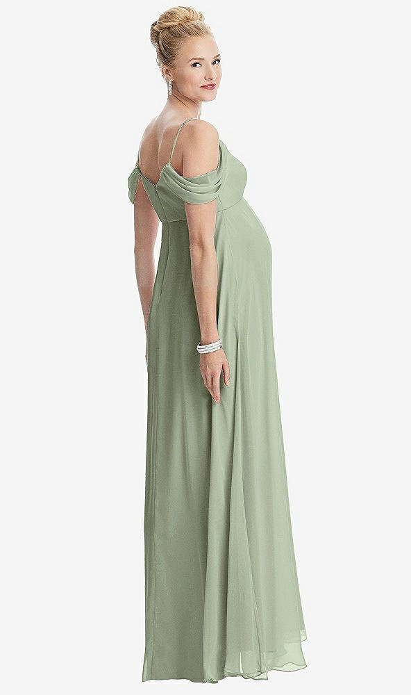 Back View - Sage Draped Cold-Shoulder Chiffon Maternity Dress