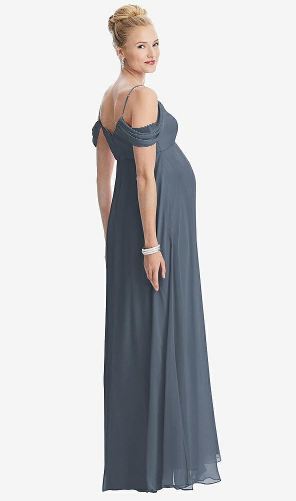 Back View - Silverstone Draped Cold-Shoulder Chiffon Maternity Dress