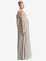 Rear View Thumbnail - Taupe Draped Cold-Shoulder Chiffon Maternity Dress